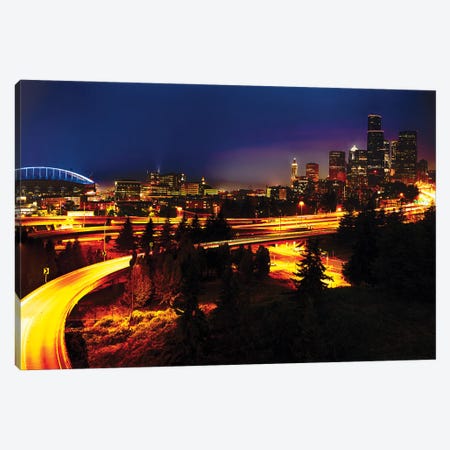 Seattle At Night With Freeways Passing Through Canvas Print #GOZ556} by George Oze Canvas Art