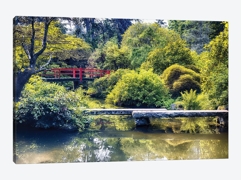 Little Red Footbridge, Kubota Garden, Seattle by George Oze 1-piece Art Print