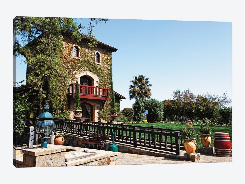 Tuscan Style Building, V. Sattui Winery, St Helena, Napa Valley, California by George Oze 1-piece Canvas Art