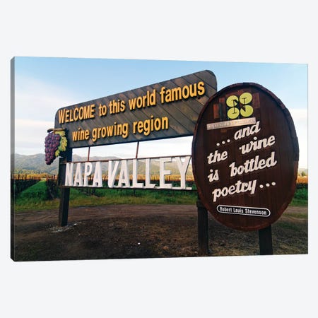 Welcome Sign To Napa Valley, Calistoga, California Canvas Print #GOZ566} by George Oze Canvas Art Print