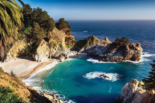 George Oze: Small Cove With A Waterfall, Mc Way Creek, Big Sur, California by George Oze