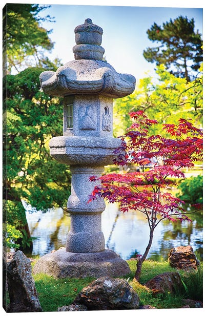 Japanese Lantern In The Garden Canvas Art Print - Fountain Art