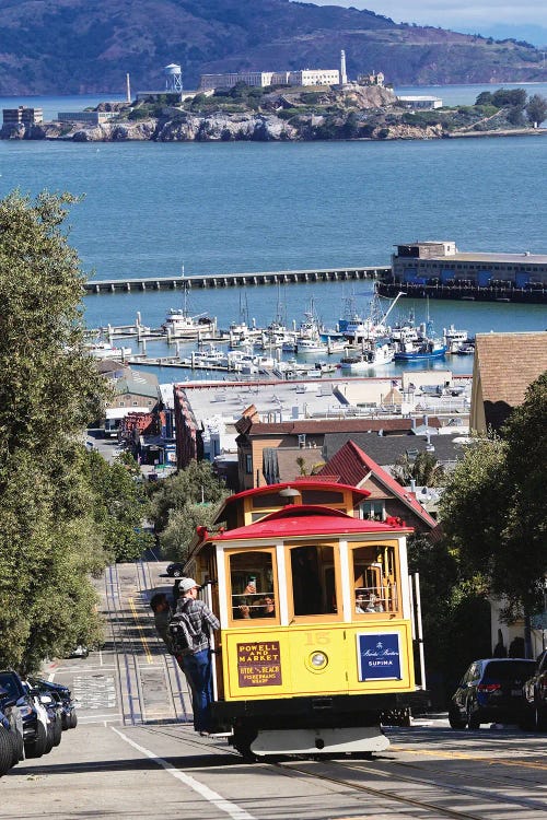 Classic Cable Car Climbing A Hill, San Francisco, California