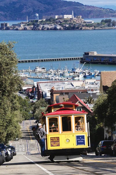 Trains: Classic Cable Car Climbing A Hill, San Francisco, California by George Oze