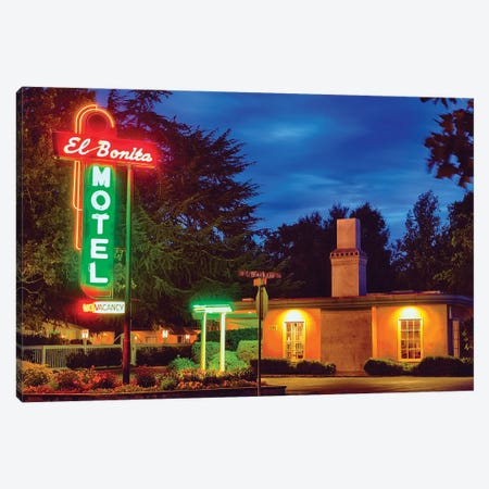 Neon Lights Of A Roadside Motel, El Bonita, St Helena, Napa Valley, California Canvas Print #GOZ579} by George Oze Canvas Print