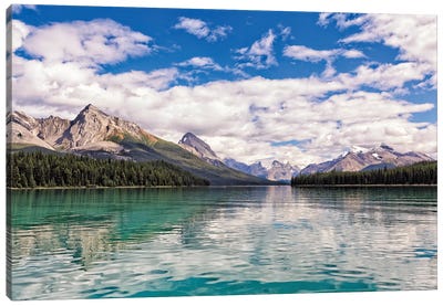 Lake Surrounded By Mountains, Maligne Lake, Jasper National Park, Canada Canvas Art Print