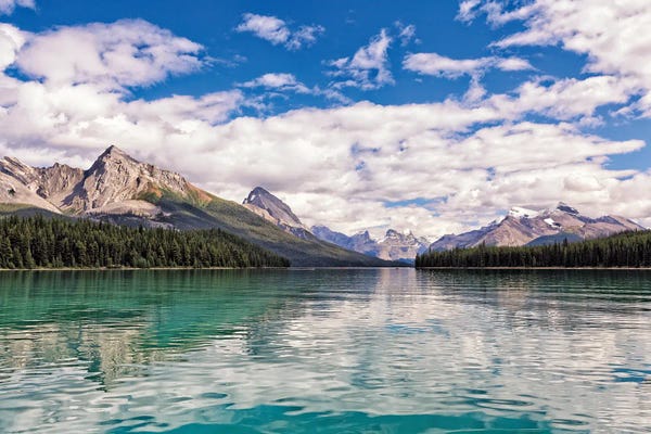 Alberta: Lake Surrounded By Mountains, Maligne Lake, Jasper National Park, Canada by George Oze