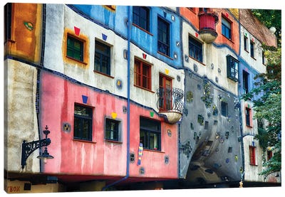 Colorful Impressionistic Architecture Of The Hundertwasser House, Vienna, Austria Canvas Art Print - Vienna Art