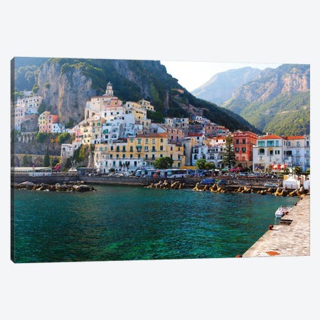 View Of Amalfi Town From The Harbor Pier, Campania, Italy Canvas Print #GOZ598} by George Oze Canvas Art Print