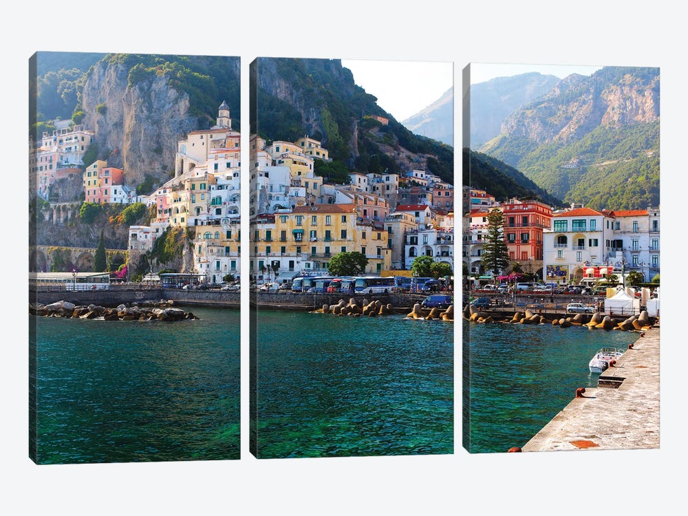 View Of Amalfi Town From The Harbor Pier, Campania, Italy by George Oze 3-piece Canvas Art