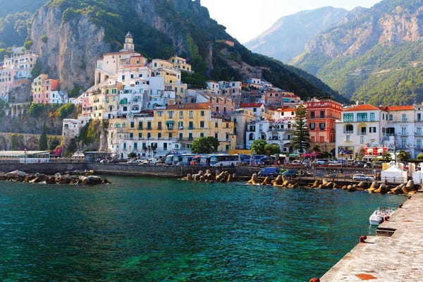 George Oze: View Of Amalfi Town From The Harbor Pier, Campania, Italy by George Oze
