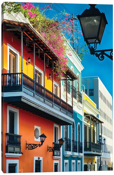 Colorful Spanish Colonial Houses, San Juan, Puerto Rico Canvas Art Print - Caribbean Culture