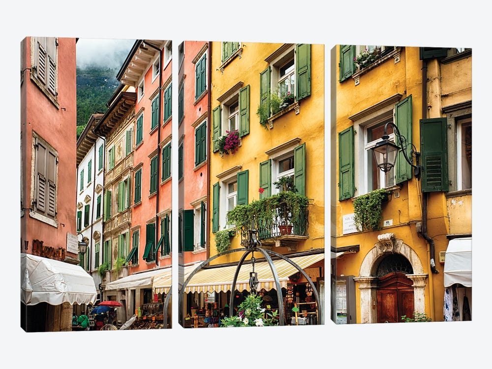 Street Scene In Riva Del Garda by George Oze 3-piece Canvas Art Print