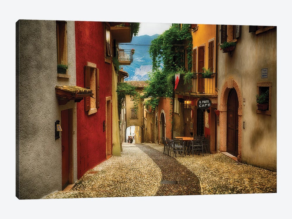 Colorful Street In Malcesine, Lake Garda - Canvas Artwork | George Oze