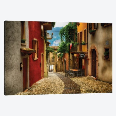 Colorful Street In Malcesine, Lake Garda, Lombardy, Italy Canvas Print #GOZ603} by George Oze Canvas Art Print