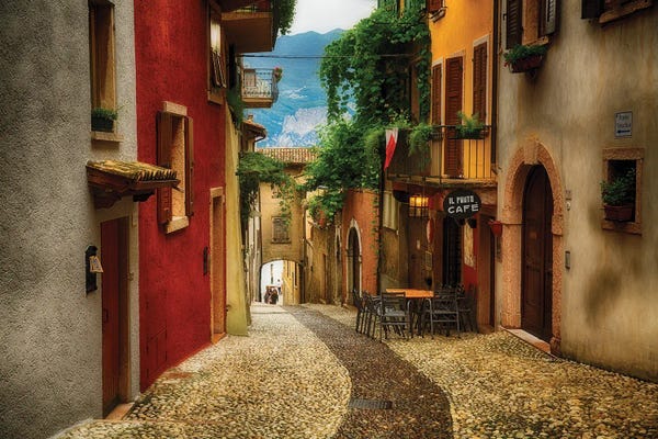 George Oze: Colorful Street In Malcesine, Lake Garda, Lombardy, Italy by George Oze