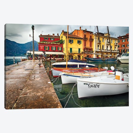 Malcasine Harbor, Lake Garda, Veneto, Italy Canvas Print #GOZ605} by George Oze Canvas Wall Art