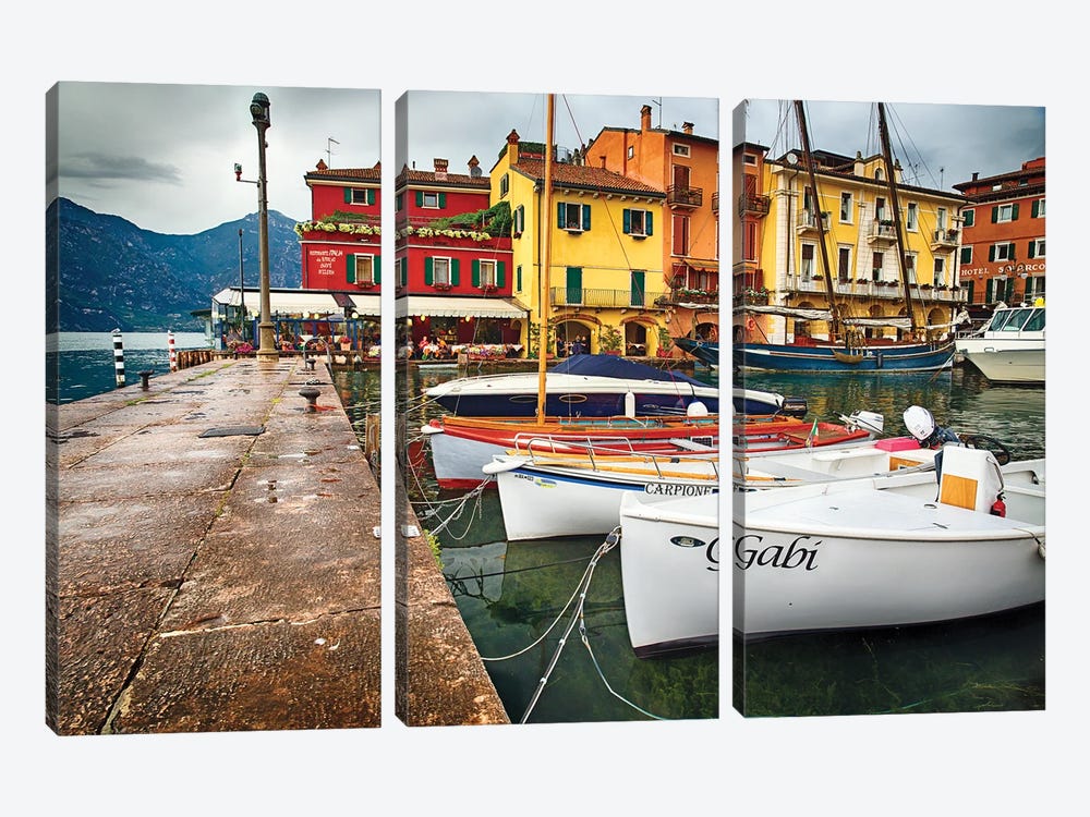 Malcasine Harbor, Lake Garda, Veneto, Italy by George Oze 3-piece Canvas Artwork