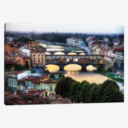 Bridges Over The Arno River, Florence, Tuscany, Italy Canvas Print #GOZ606} by George Oze Canvas Artwork