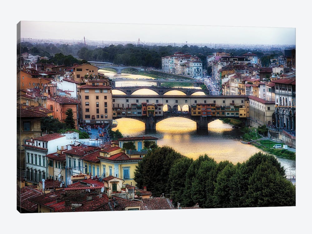 Bridges Over The Arno River, Florence, Tuscany, Italy by George Oze 1-piece Canvas Art Print