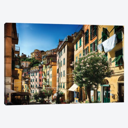 Colorful Street Of Riomaggiore, Cinque Terre, Liguria, Italy Canvas Print #GOZ607} by George Oze Canvas Wall Art
