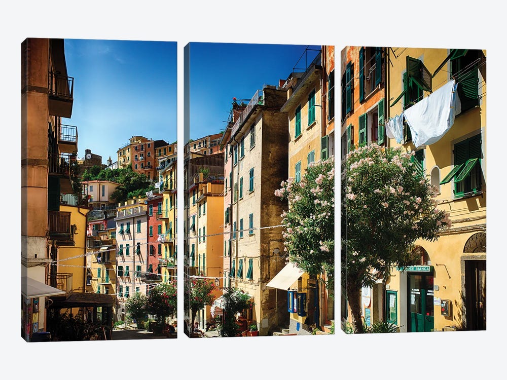 Colorful Street Of Riomaggiore, Cinque Terre, Liguria, Italy by George Oze 3-piece Canvas Wall Art