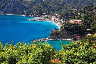 Ligurian Coastline At Monterosso, Cinque Terre, Italy by George Oze art print