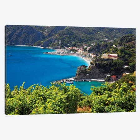 Ligurian Coastline At Monterosso, Cinque Terre, Italy Canvas Print #GOZ609} by George Oze Art Print