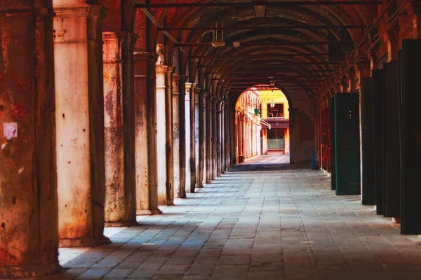 Columns: Walkway Of Sotoportego Del Banco Giro, Rialto, Venice, Italy by George Oze