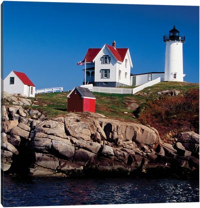 View Of The Cape Neddick Lighthouse, York, Maine, USA Canvas Art Print - Nautical Scenic Photography