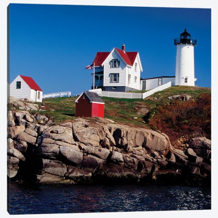 View Of The Cape Neddick Lighthouse, York, Maine, USA Canvas Print #GOZ613} by George Oze Canvas Wall Art
