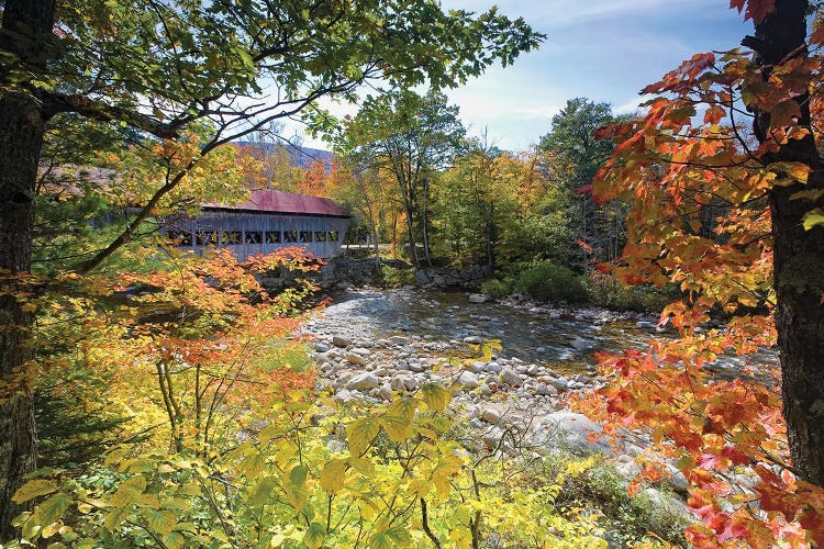 Colorful Fall Foliage At The  Albany Bridge, New Hampshire