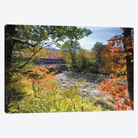 Colorful Fall Foliage At The  Albany Bridge, New Hampshire Canvas Print #GOZ624} by George Oze Canvas Art