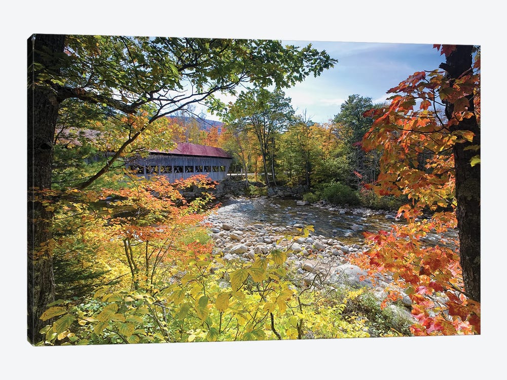 Colorful Fall Foliage At The  Albany Bridge, New Hampshire by George Oze 1-piece Canvas Art Print