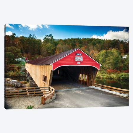 Covered Bridge Entrance View , Bath, New Hampshire Canvas Print #GOZ626} by George Oze Canvas Wall Art