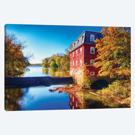 Kingston Mill Fall Scenic Overlooking Lake Carnegie Canvas Print #GOZ636} by George Oze Art Print