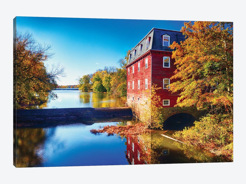 Kingston Mill Fall Scenic Overlooking Lake Carnegie by George Oze 1-piece Canvas Art