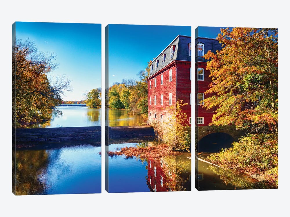 Kingston Mill Fall Scenic Overlooking Lake Carnegie by George Oze 3-piece Canvas Art