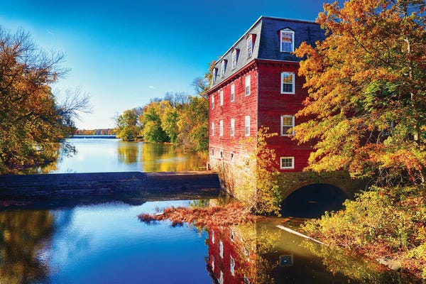 George Oze: Kingston Mill Fall Scenic Overlooking Lake Carnegie by George Oze