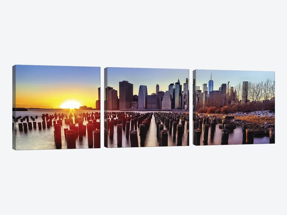 Lower Manhattan Sunset Viewed From Brooklyn, New York City by George Oze 3-piece Canvas Art