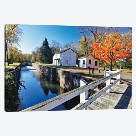 Locks And Tender House On The D And R Canal Canvas Print #GOZ639} by George Oze Canvas Wall Art