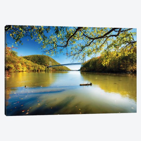 Bridge Over The Hudson River With Fall Colors Canvas Print #GOZ644} by George Oze Canvas Artwork