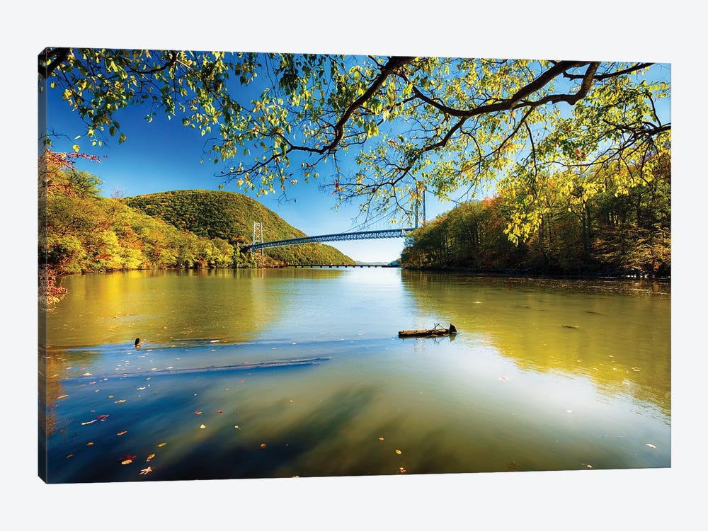 Bridge Over The Hudson River With Fall Colors by George Oze 1-piece Canvas Art Print