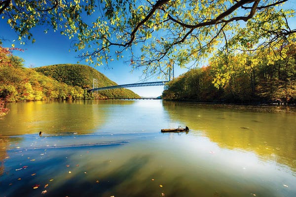 George Oze: Bridge Over The Hudson River With Fall Colors by George Oze