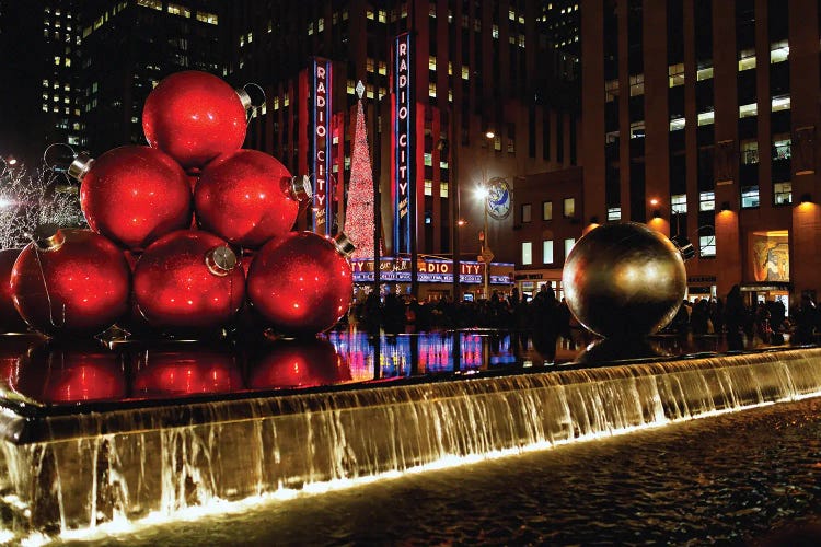Radio City Music Hall Night View With Christmas Decorations, New York City, New York by George Oze wall art