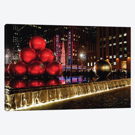 Radio City Music Hall Night View With Christmas Decorations, New York City, New York Canvas Print #GOZ646} by George Oze Canvas Artwork