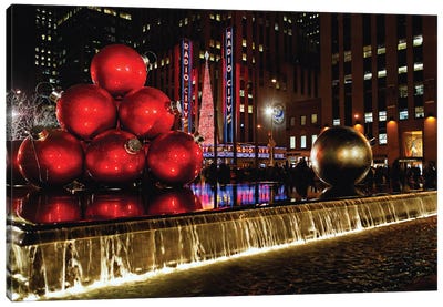 Radio City Music Hall Night View With Christmas Decorations, New York City, New York Canvas Art Print - George Oze