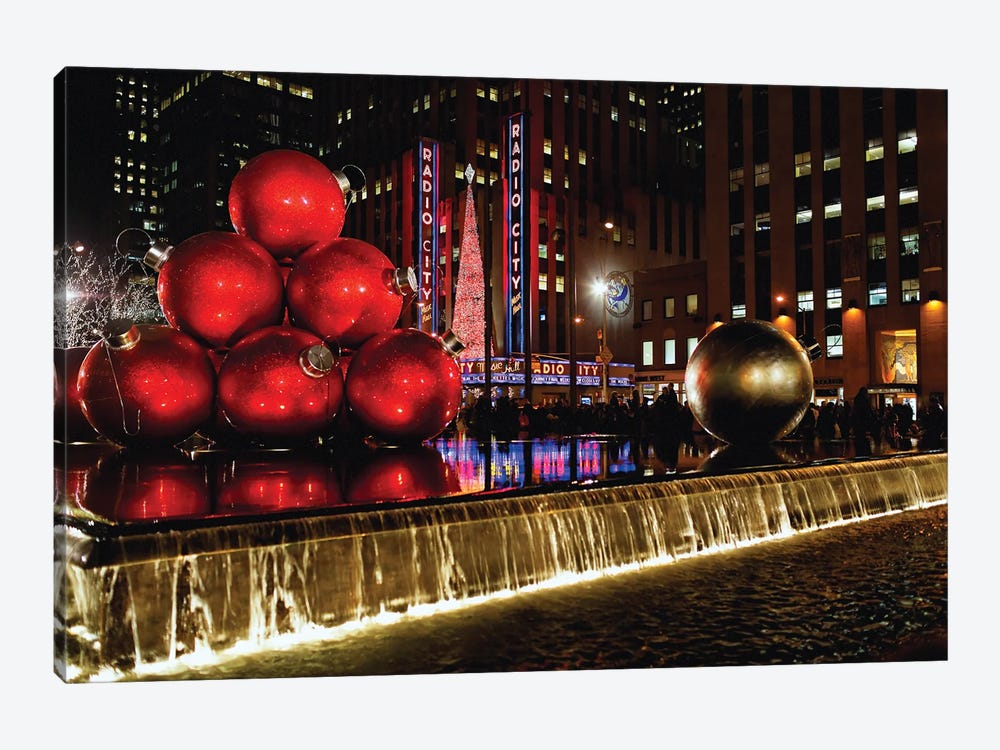 Radio City Music Hall Night View With Christmas Decorations, New York City, New York by George Oze 1-piece Canvas Print