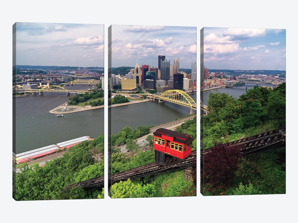Red Railway Car On The Duquesne Incline, Pittsburgh, Pennsylvania by George Oze 3-piece Canvas Art