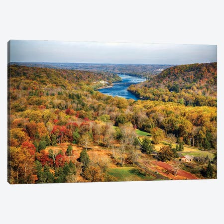 The Delaware River During  Fall  With The New Hope-Lambertville Bridges,  Pennsylvania Canvas Print #GOZ648} by George Oze Art Print
